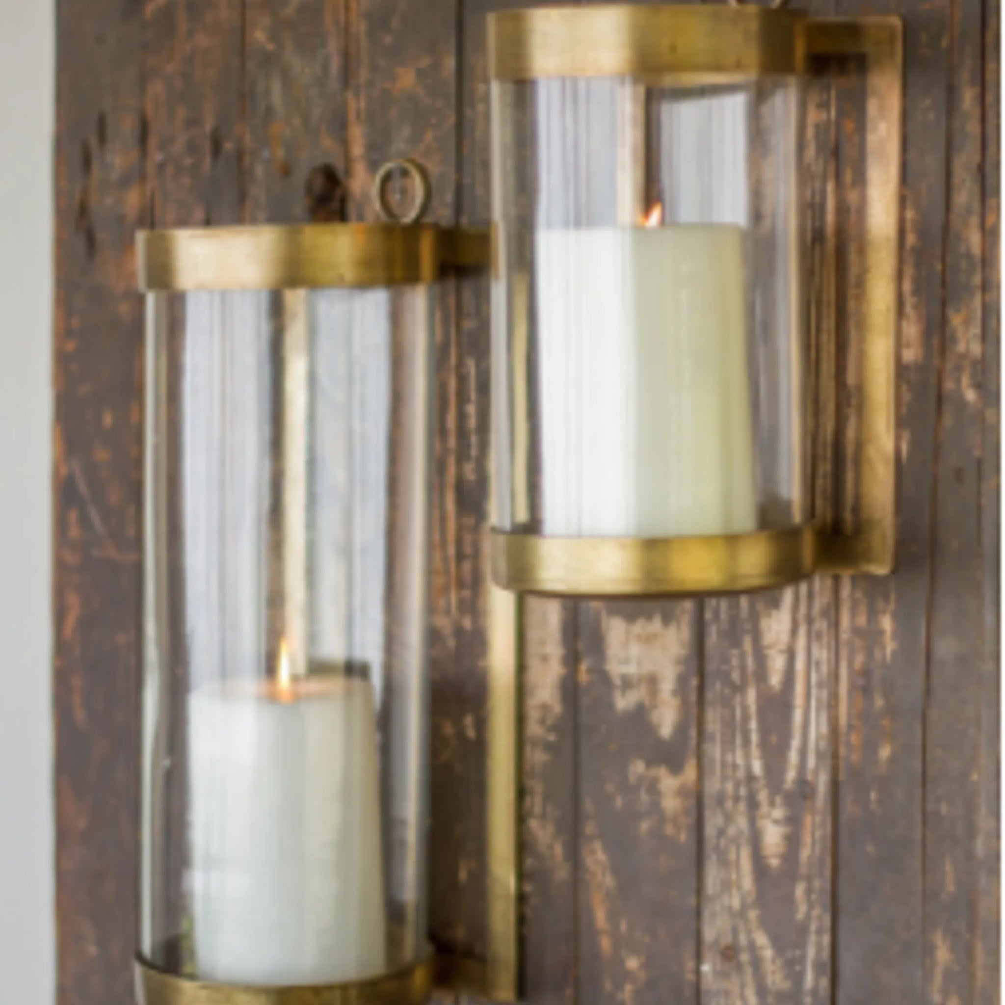 Glass & Brass Finish Wall Mounted Hurricane