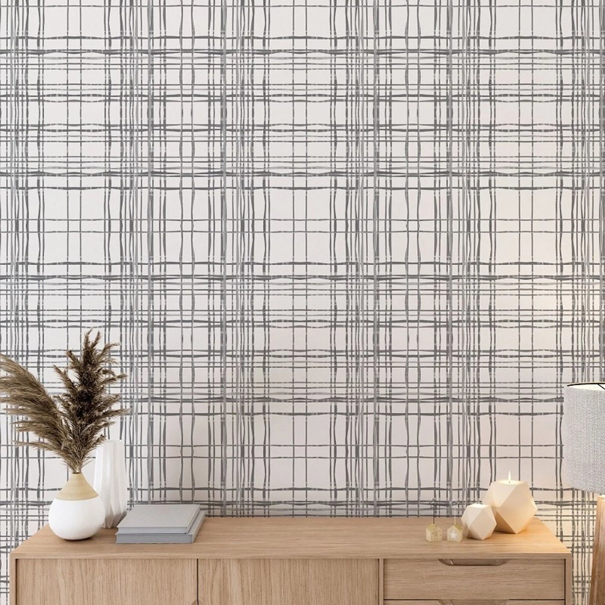 Organic Plaid ' Modern Farmhouse Peel & Stick Wallpaper - Color: Gray | Pack Of: 1