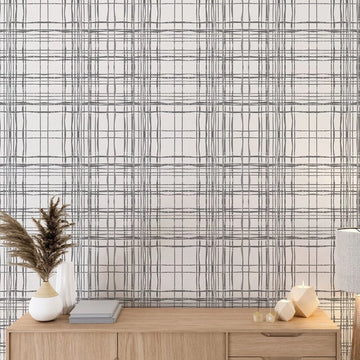 Organic Plaid ' Modern Farmhouse Peel & Stick Wallpaper - Color: Gray | Pack Of: 1