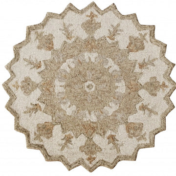 3' Round Tan Retro Modern Medallion Area Rug