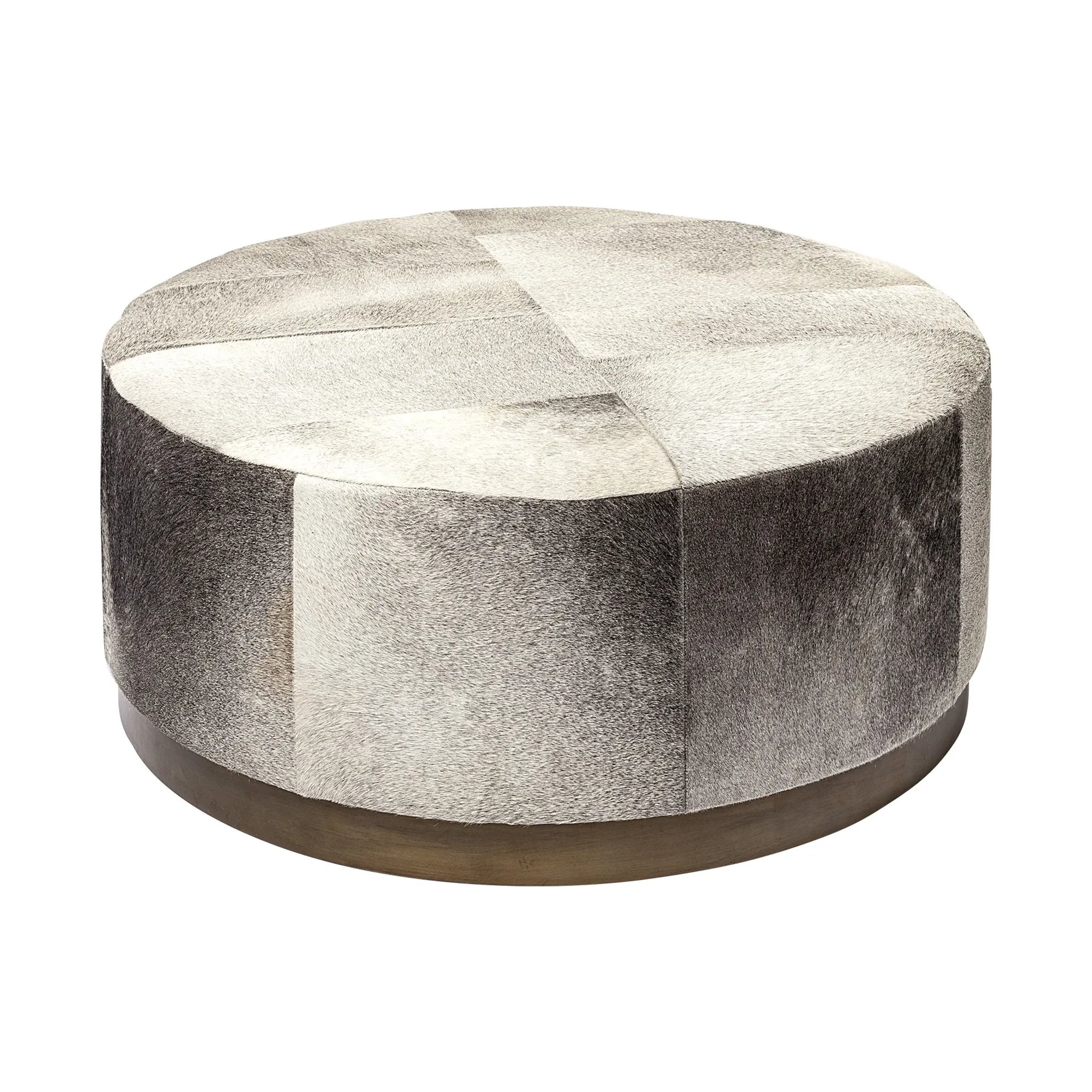 36" Gray Wool And Brown Footstool Ottoman