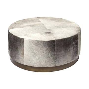 36" Gray Wool And Brown Footstool Ottoman
