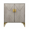 Graywash Geometric Accent Cabinet with Gold Hardware – Two-Door Storage Cabinet