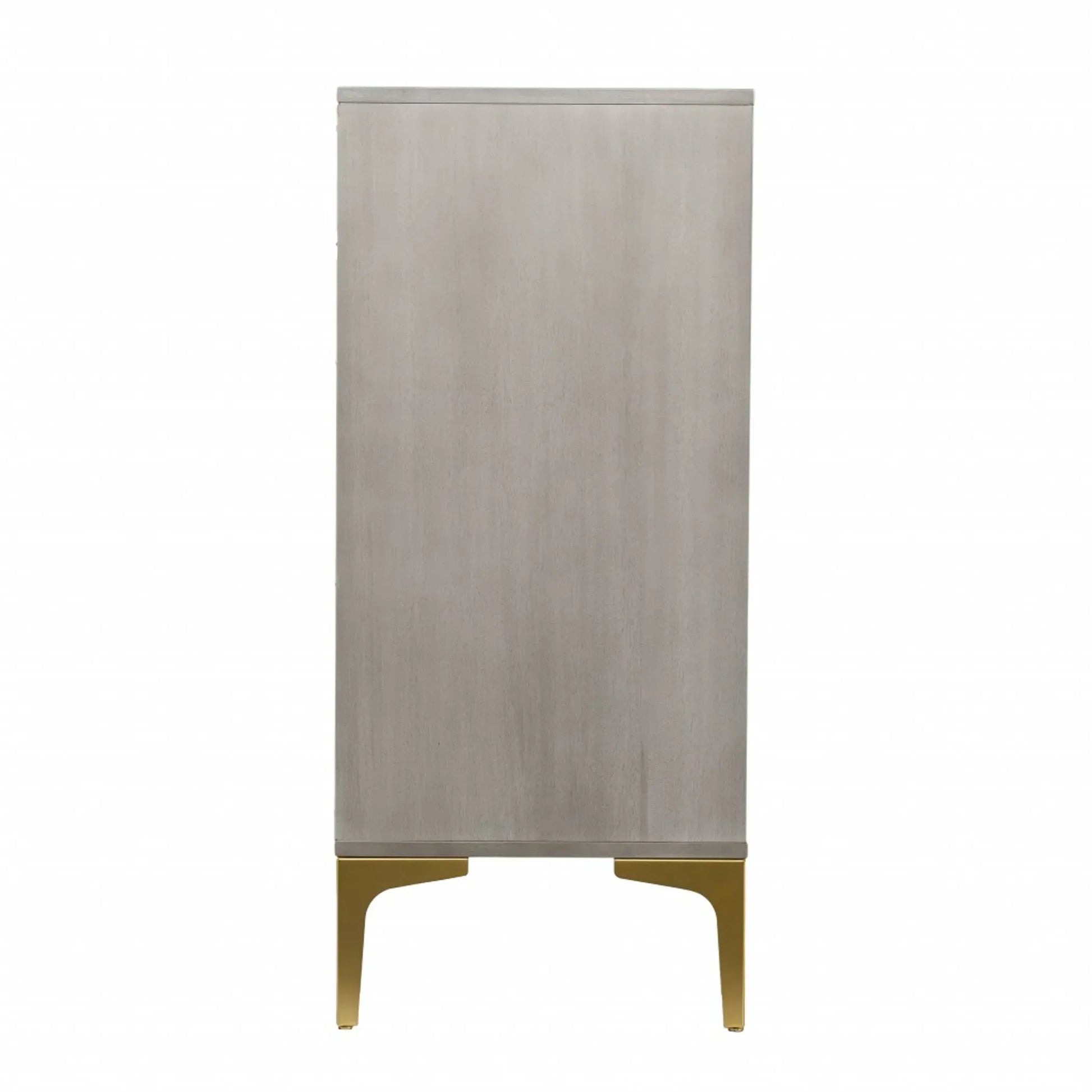 Graywash Geometric Accent Cabinet with Gold Hardware – Two-Door Storage Cabinet