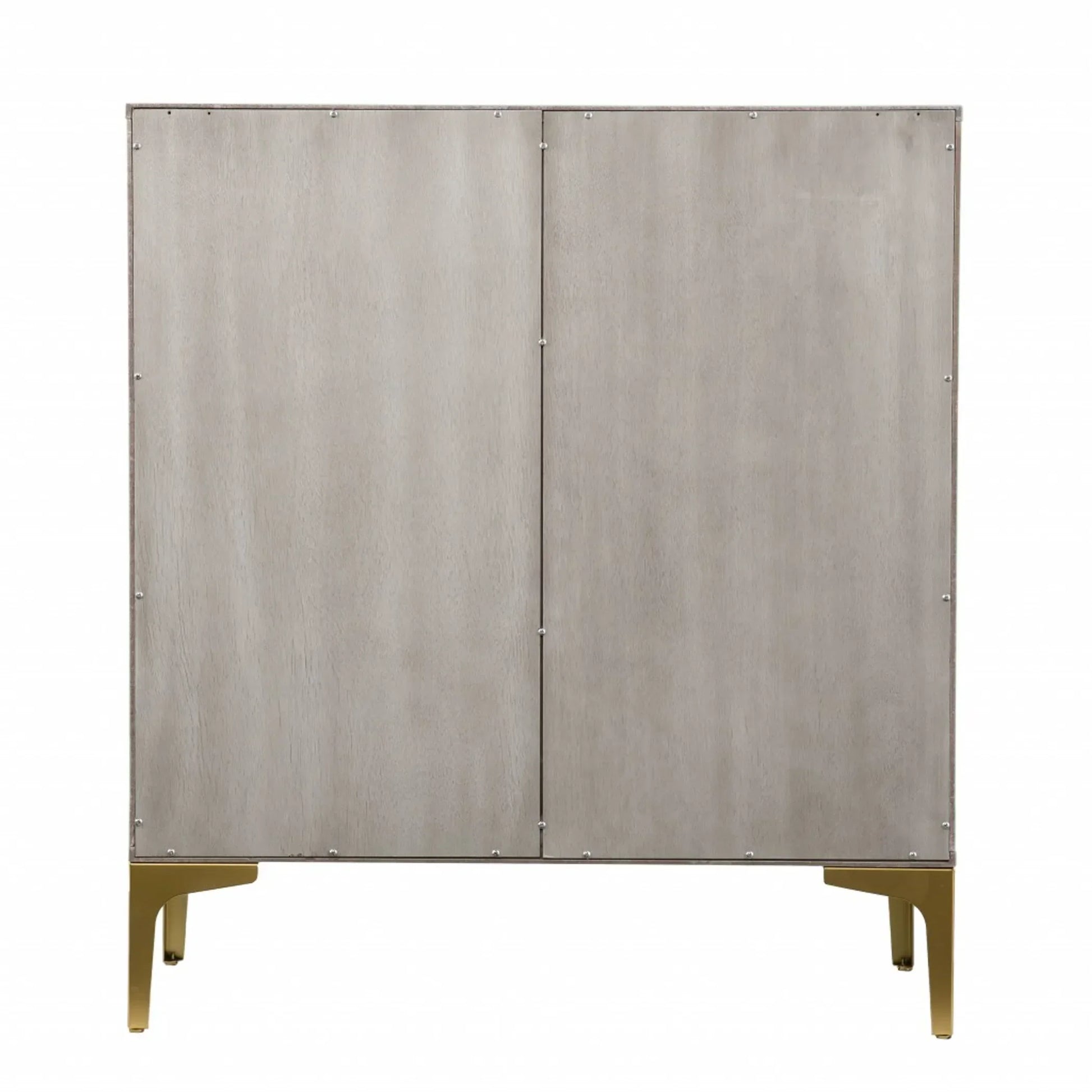 Graywash Geometric Accent Cabinet with Gold Hardware – Two-Door Storage Cabinet