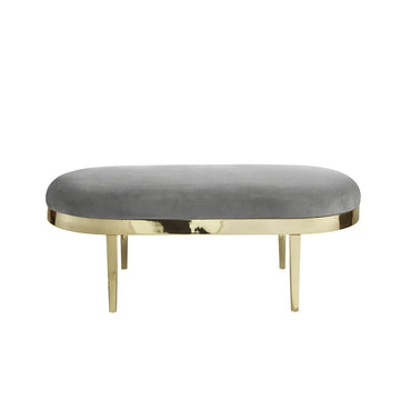 48" Gray And Gold Upholstered Velvet Bench