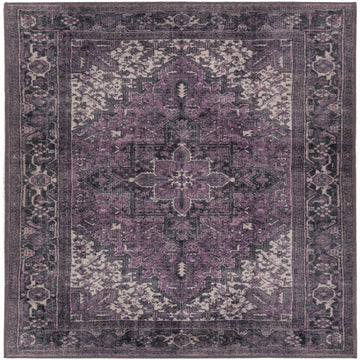 Decorative purple and gray area rug with intricate patterns