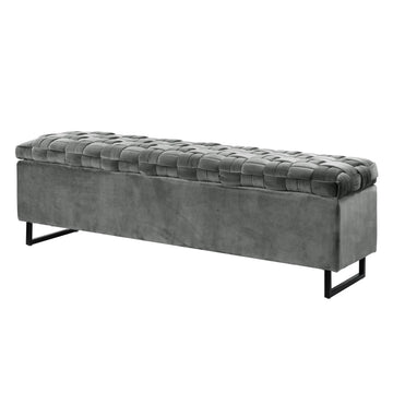 16" Gray Upholstered Velvet Bench with Flip top
