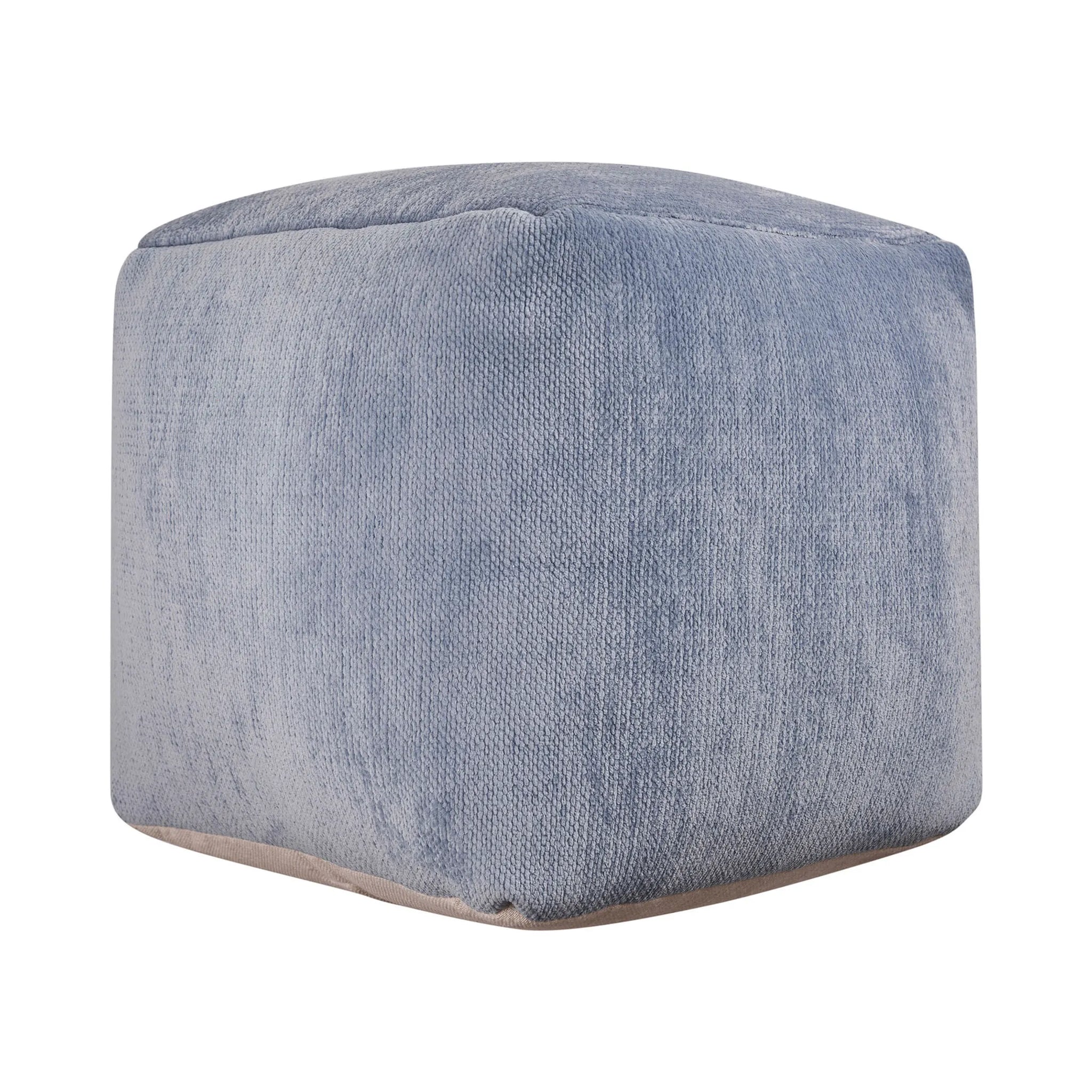 18" Blue Chenille Cube Pouf Ottoman