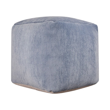 18" Blue Chenille Cube Pouf Ottoman