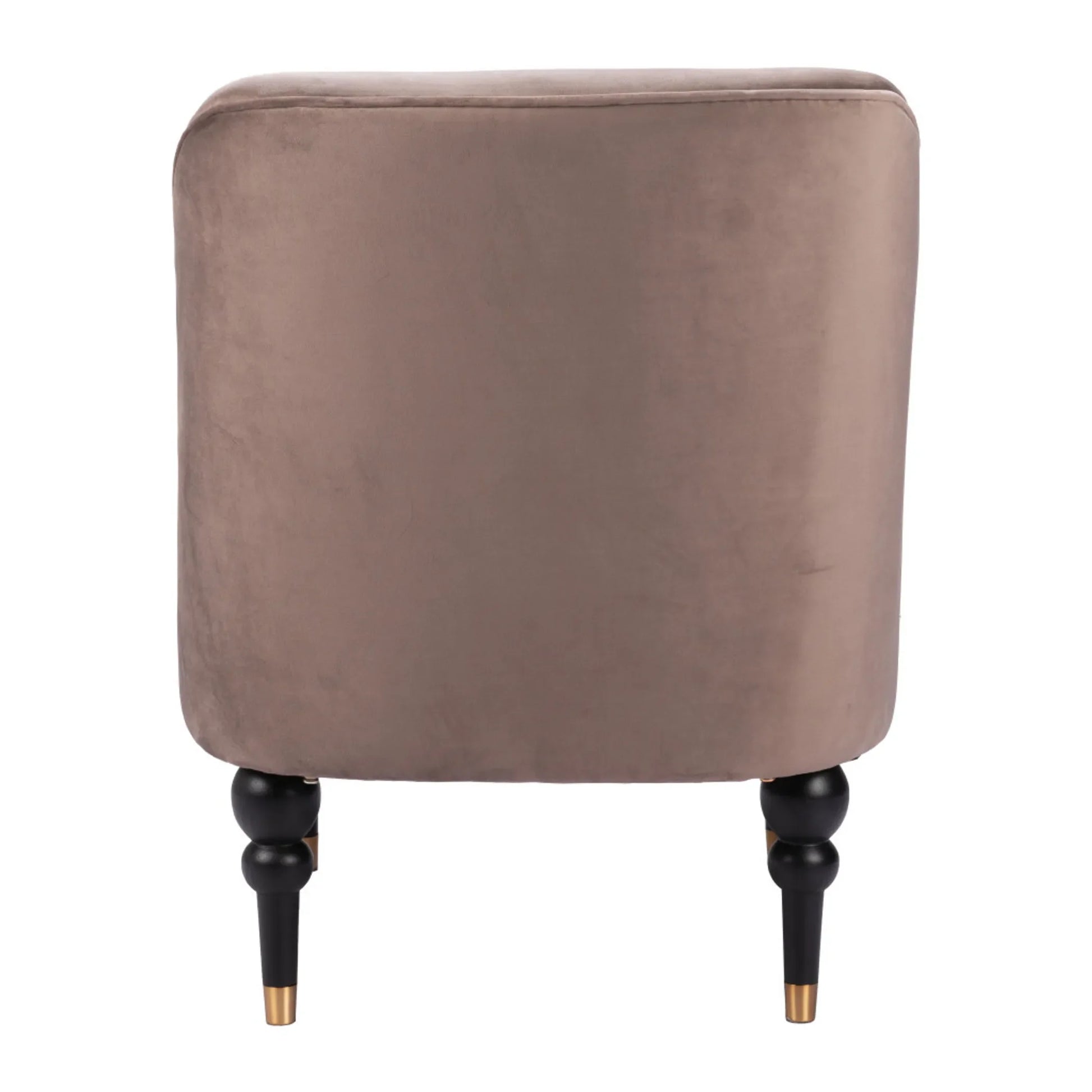 Taupe black and gold velvet side chair with plush upholstery and sleek legs