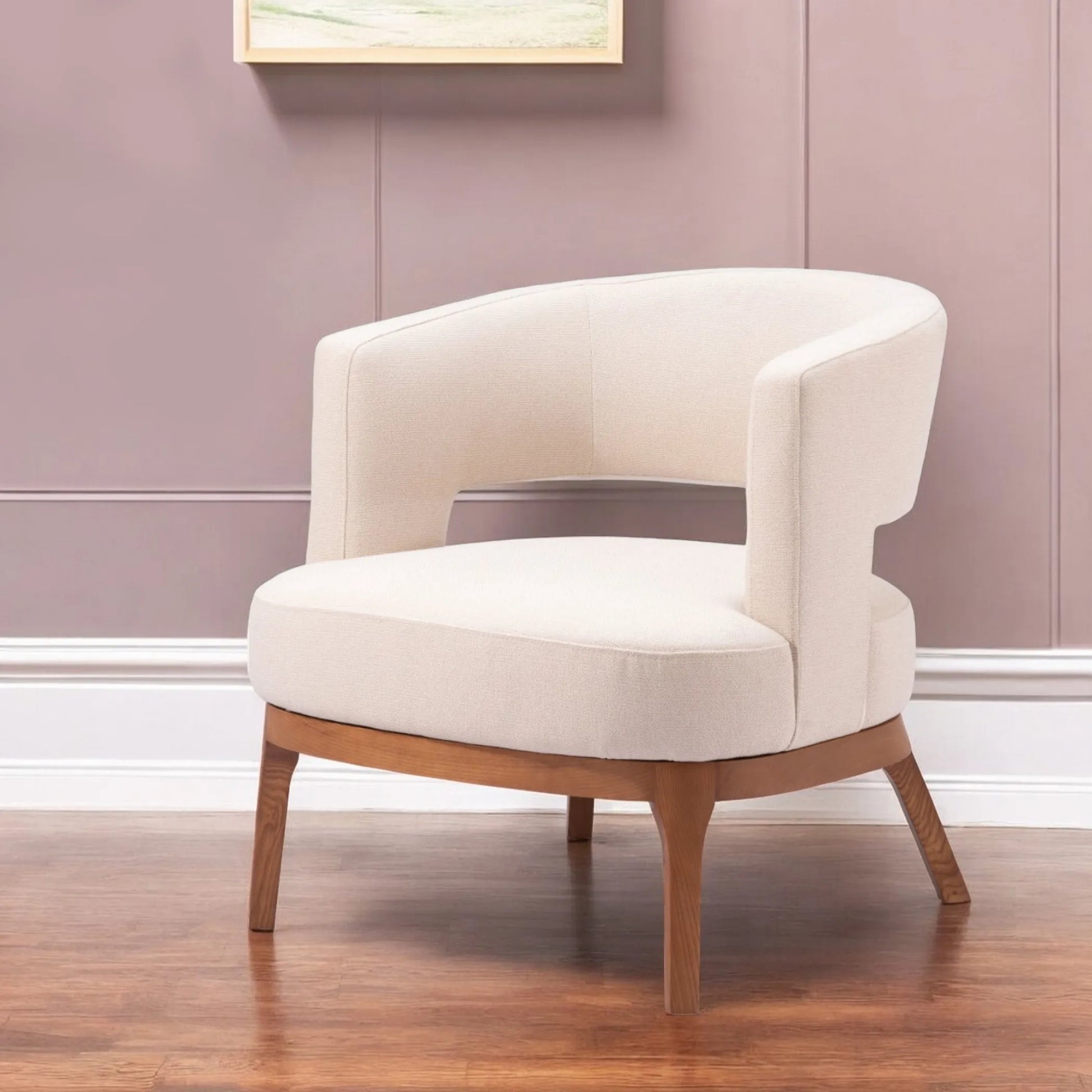Beige and Brown Fabric Arm Chair