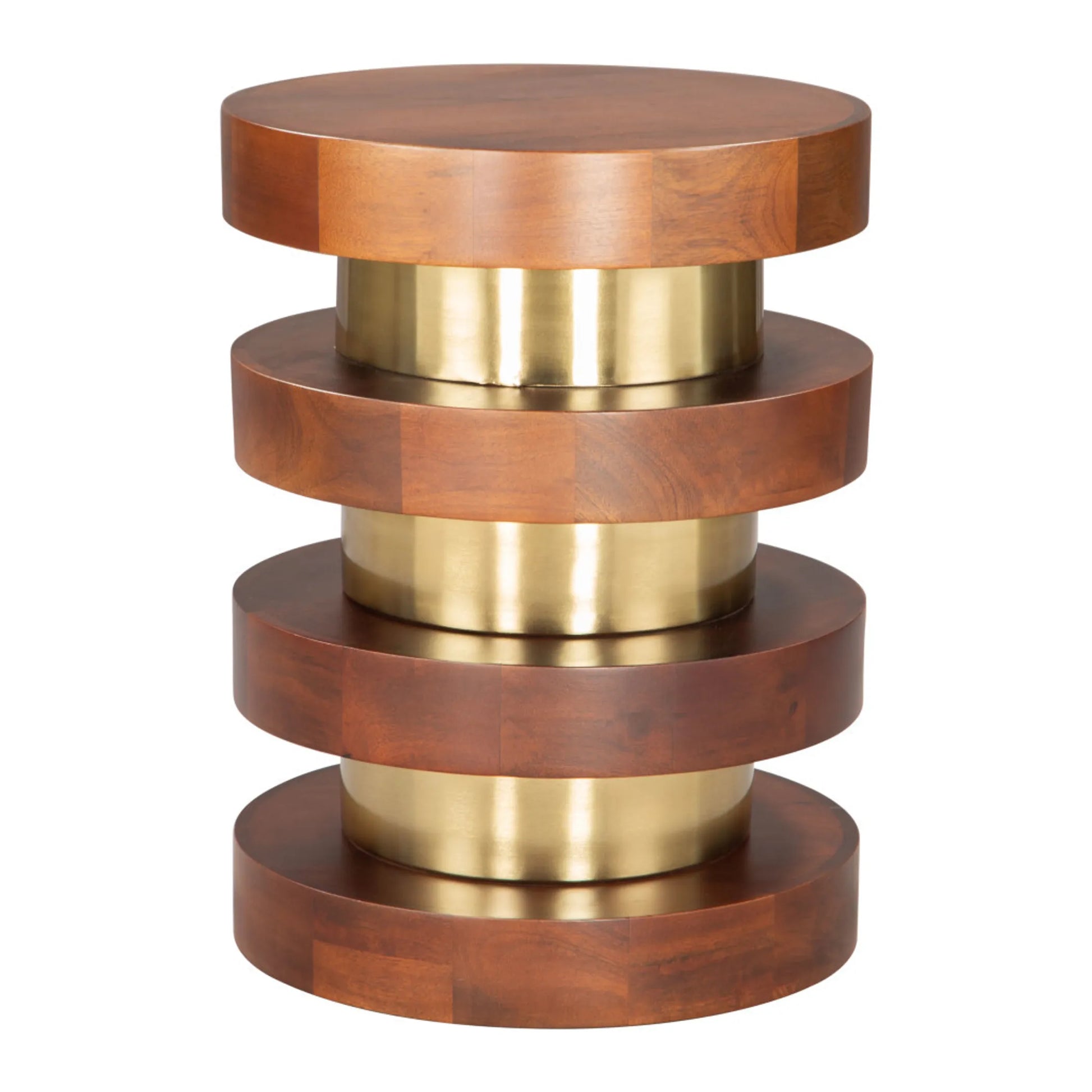 Wood and Iron Round Pedestal End Table