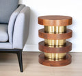 Wood and Iron Round Pedestal End Table