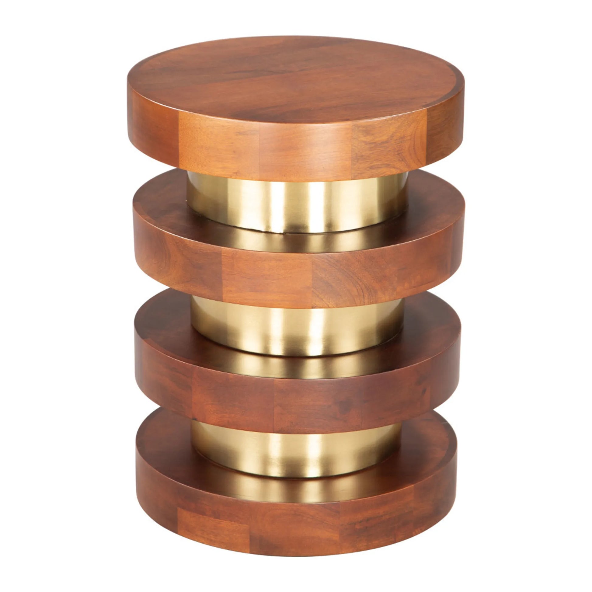 Wood and Iron Round Pedestal End Table