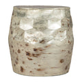 Decorative cylindrical stool with textured surface on a white background