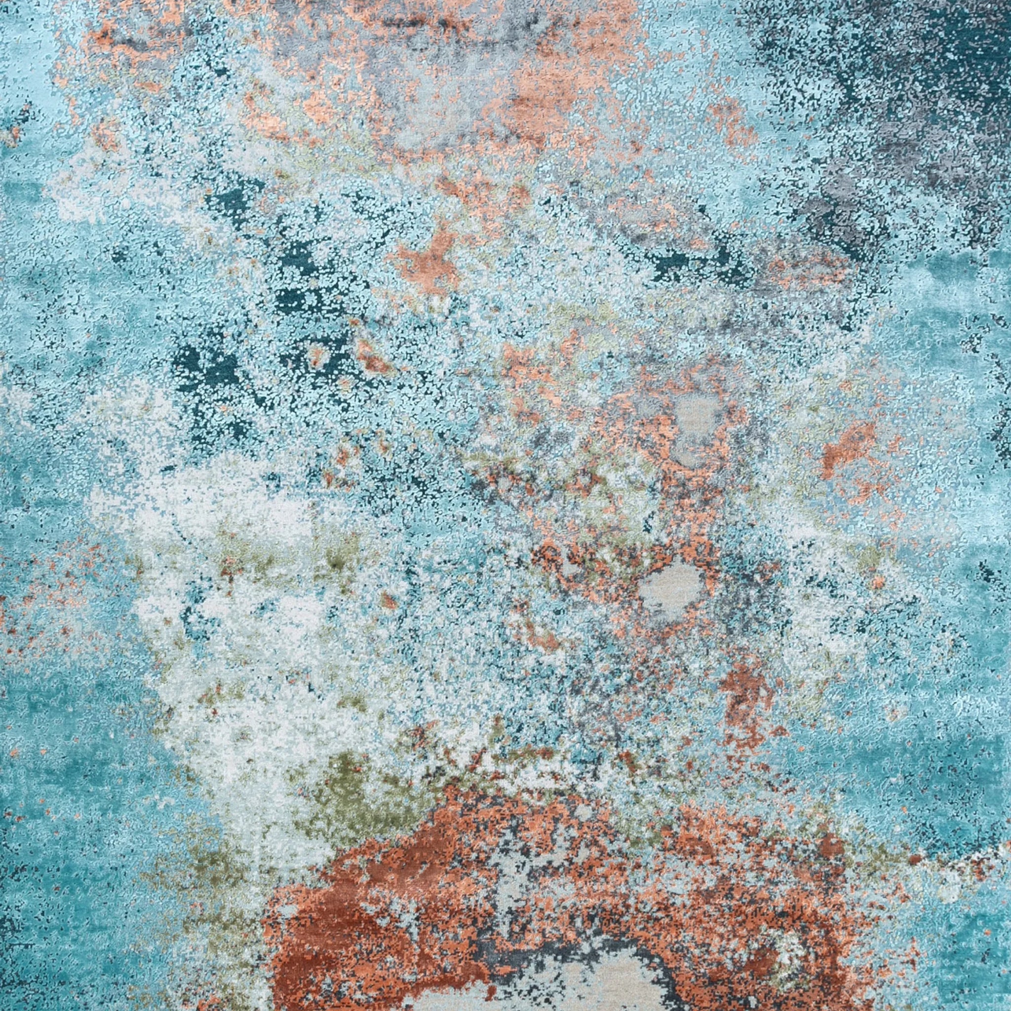 8' X 10' Aqua Blue and Bronze Abstract Hand Knotted Area Rug
