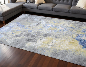8' X 10' Ivory Blue and Gray Abstract Hand Knotted Area Rug