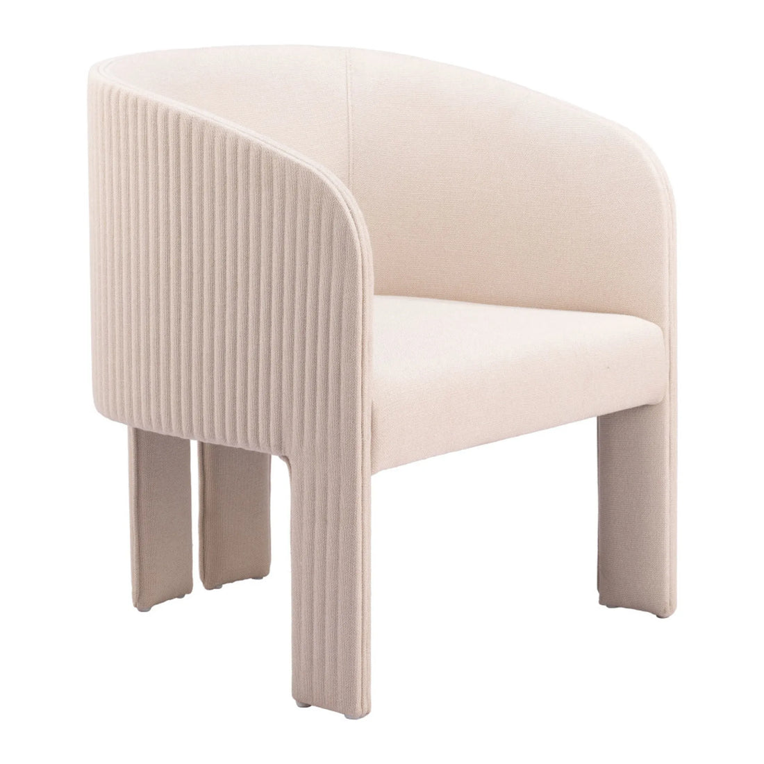 Beige chair with ribbed design on a white background