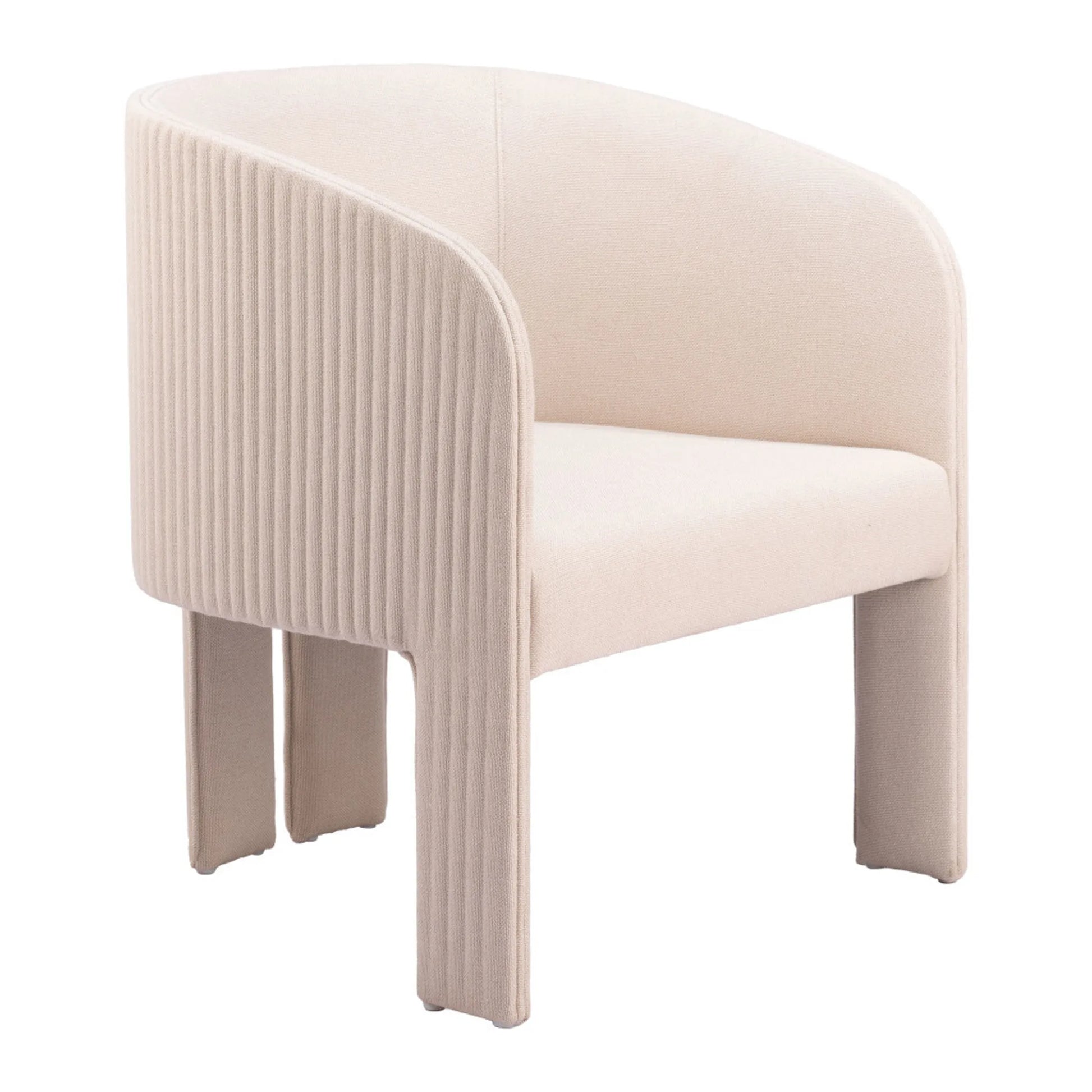 Beige chair with ribbed design on a white background