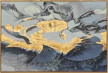 Blue and Gold Modern Abstract Gold Framed Oil Painting Wall Art