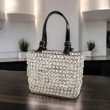 11" Clear And Silver Faux Crystal And Metal Handbag Shaped Magazine Holder