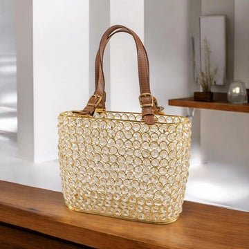 11" Clear And Gold Faux Crystal And Metal Handbag Shaped Magazine Holder