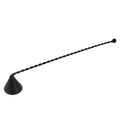 Black candle snuffer with a twisted handle on a white background