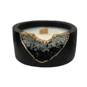 Santal Geode Candle – Black Tourmaline, Green Calcite & 22K Gold Leaf Luxury Soy Candle