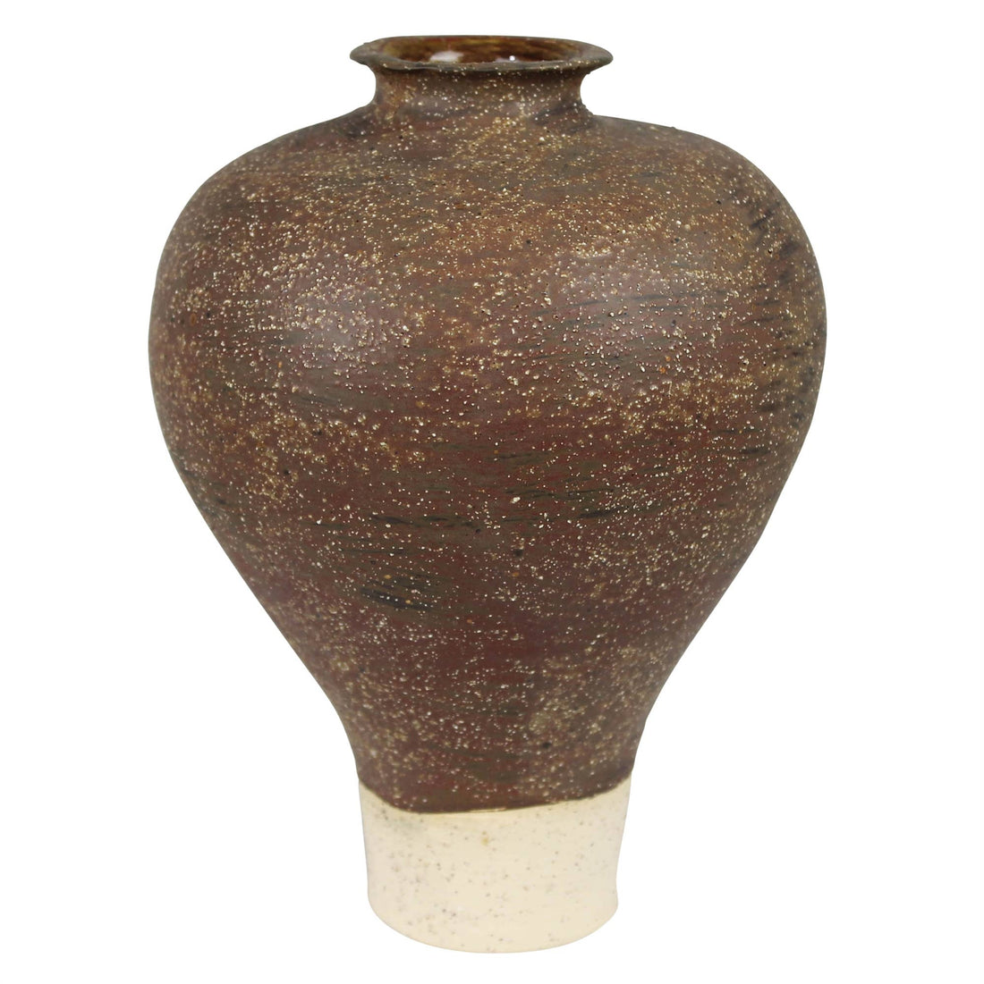 Brown ceramic vase with textured surface on a white background