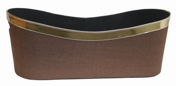 22" Brown Fabric & Gold Faux Leather Tote