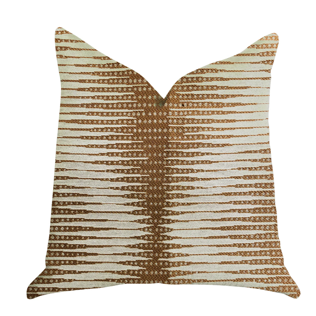 Decorative pillow with brown and beige striped pattern on a white background