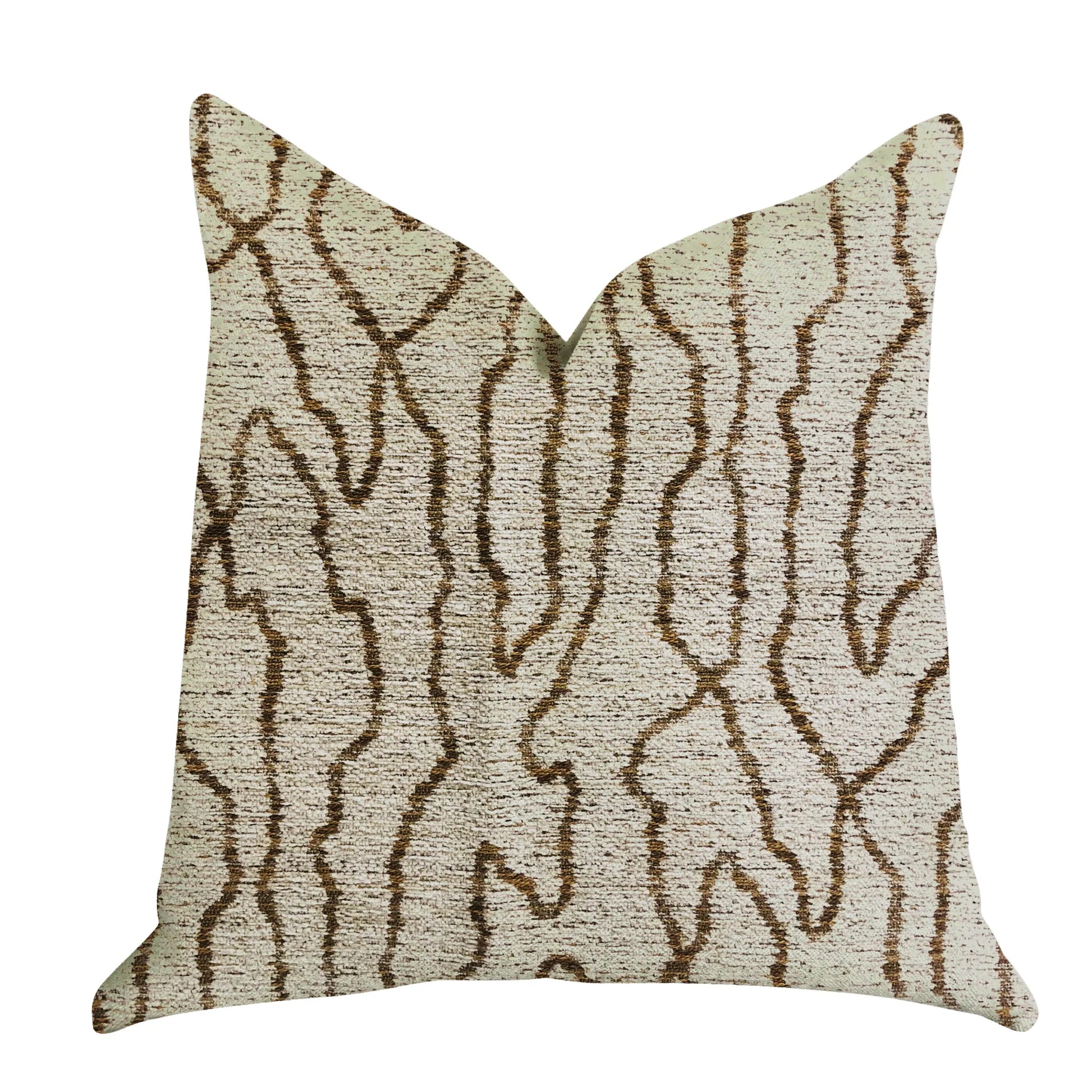 Plutus Buttercup Harlow luxury throw pillow in brown and beige tones with double-sided design and hypoallergenic insert