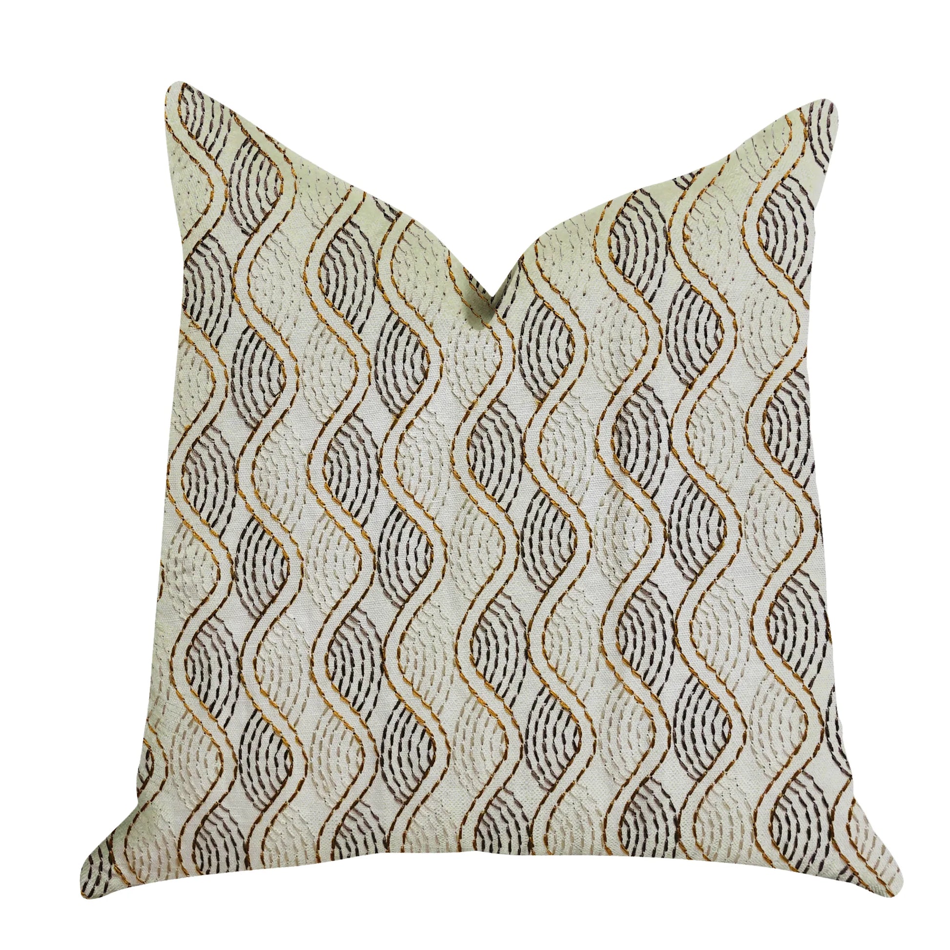 Plutus Enigma Twist luxury beige and gold throw pillow with double-sided design and hypoallergenic insert