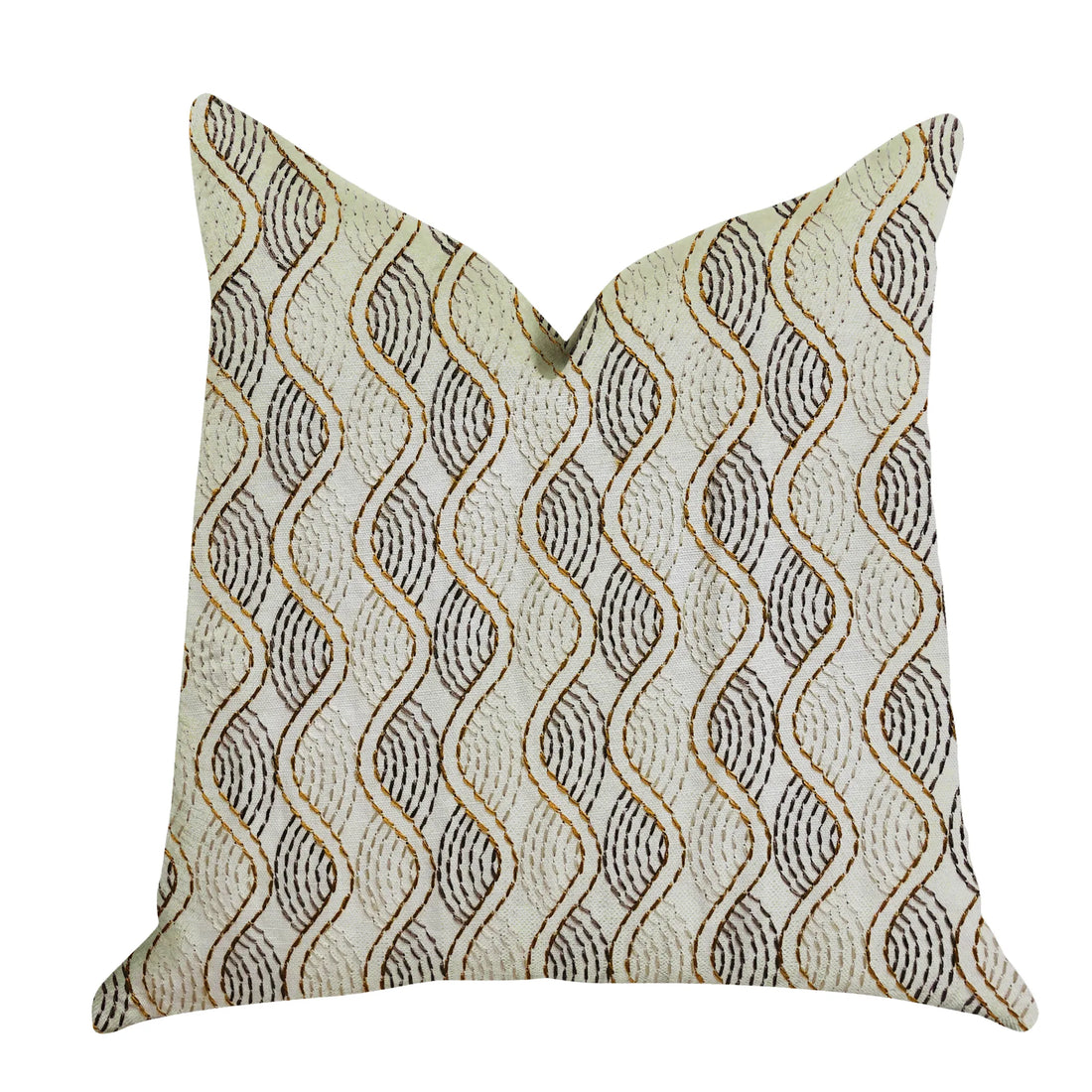 Plutus Enigma Twist Luxury Throw Pillow - Elegant Beige & Gold Accent