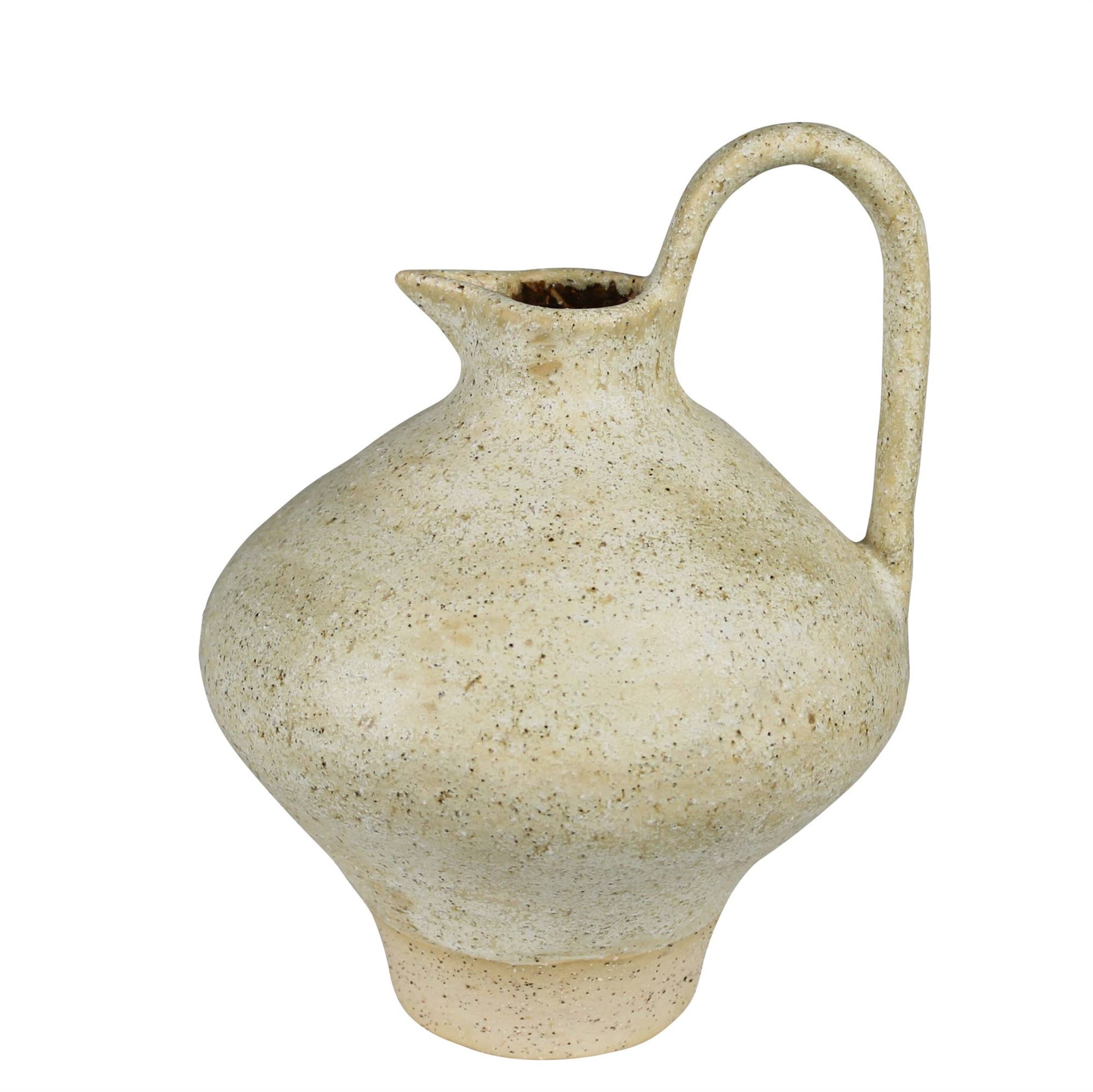 Beige ceramic pitcher on a white background