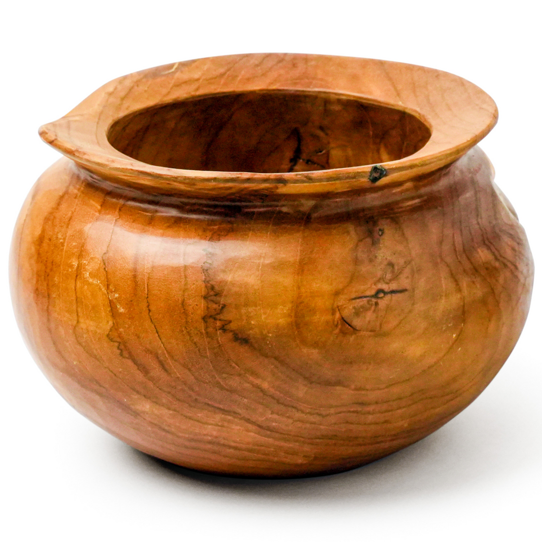 Wooden pot with a handle on a white background