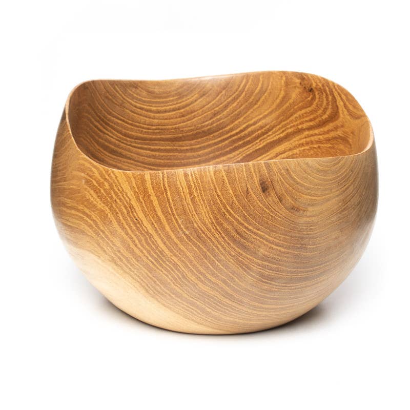 Wooden bowl with a natural finish on a white background