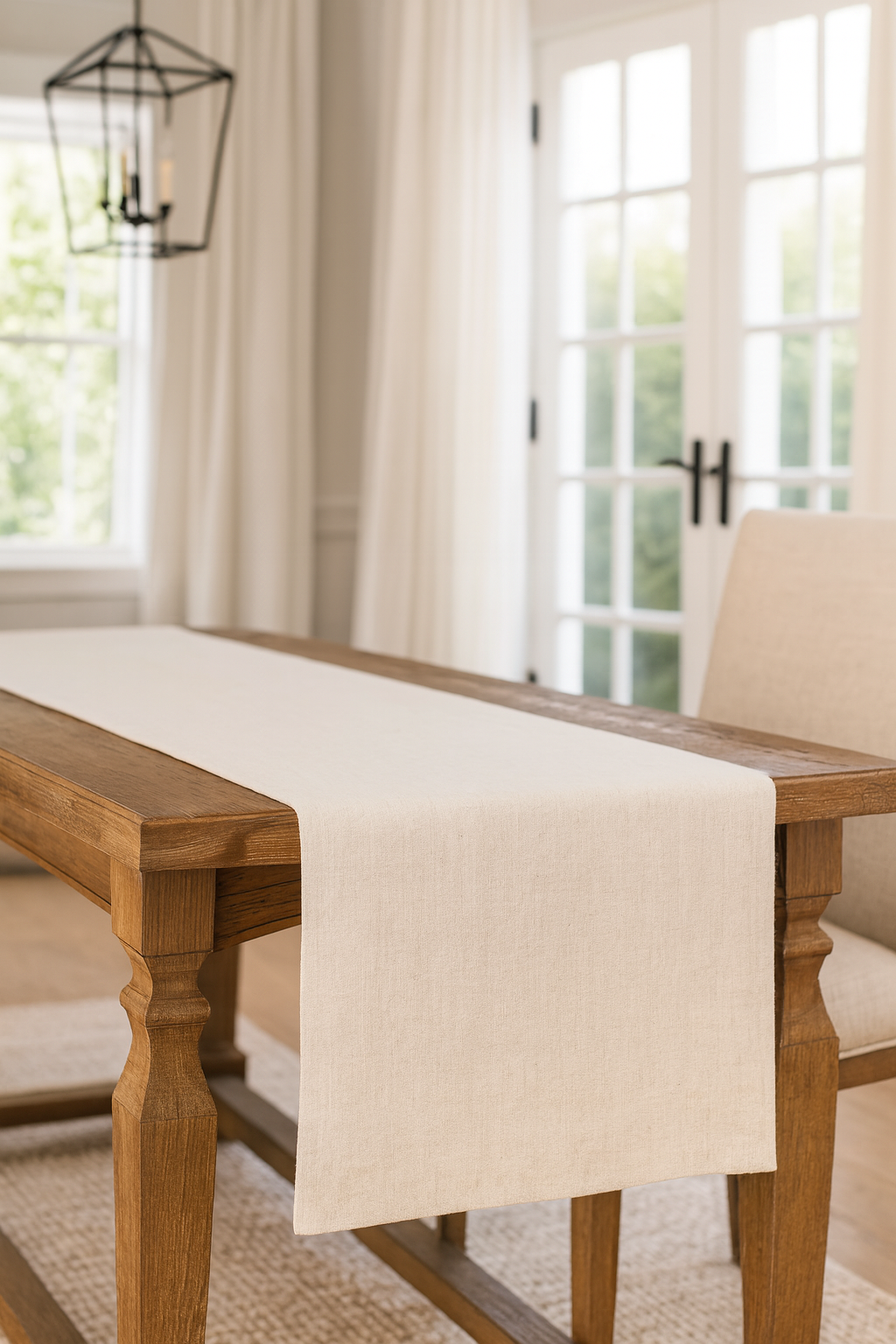 Solid Plain Linen Blend table runner in natural color for everyday use