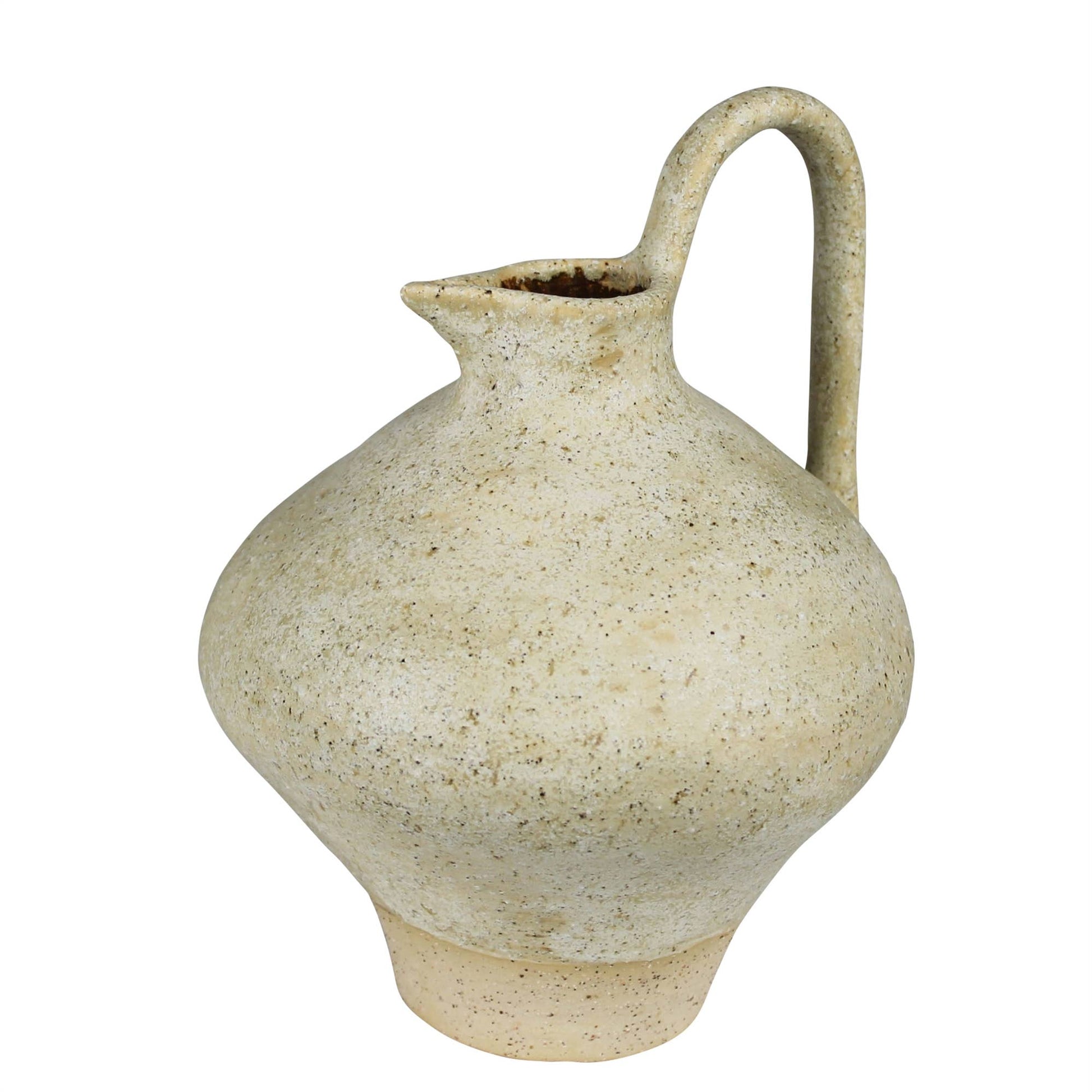 Beige ceramic pitcher on a white background