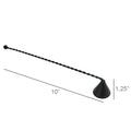 Black twisted rod with measurements on a white background