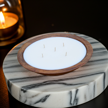 12 in Mango Wood Bowl Candle – 2.5 lb Soy Wax Candle with Essential Oils (5 Wick)